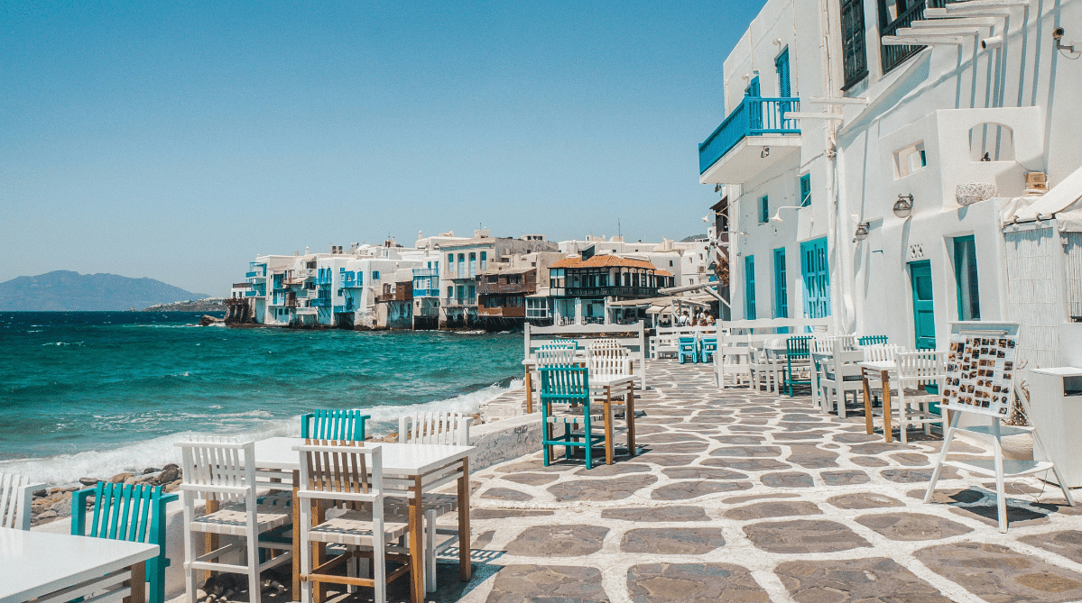 Outdoor restaurants in Mykonos, Greece