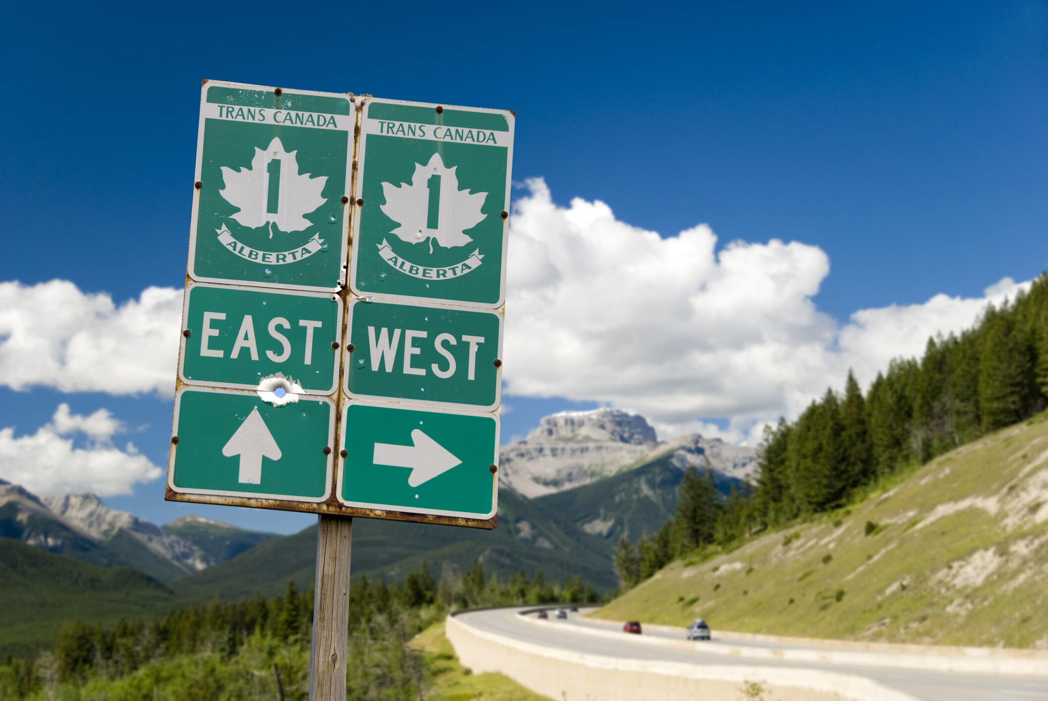 Trans-Canada Highway with a road sign