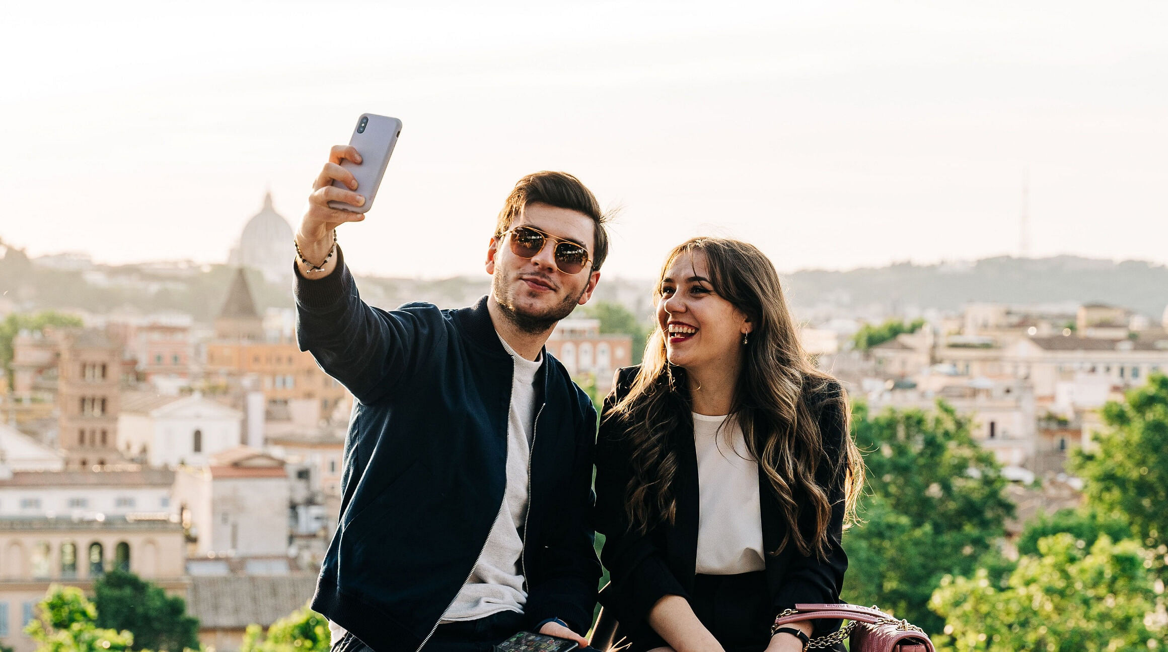 Travelers taking a selfie in Europe