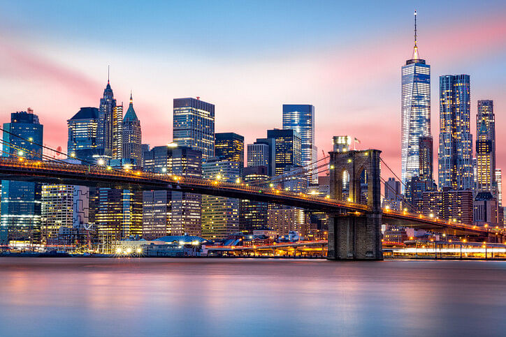 Brooklyn Bridge in New York at sunset