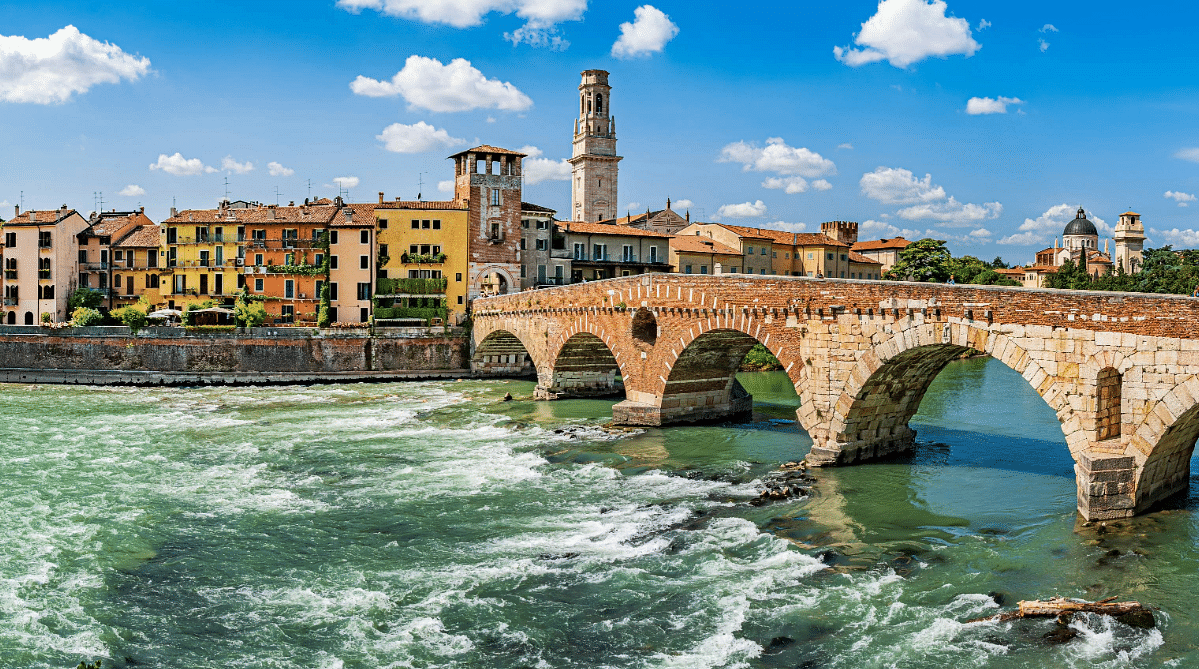 Bridge over a river in Verona, Italy