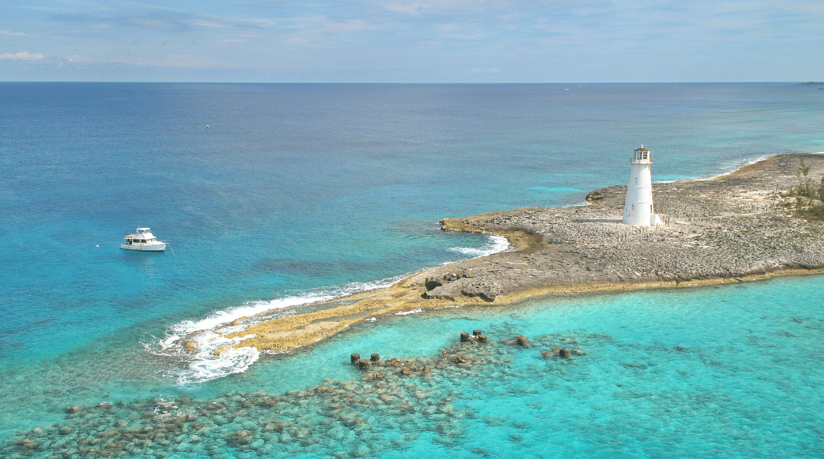Lighthouse on a beach in Nassau, the Bahamas