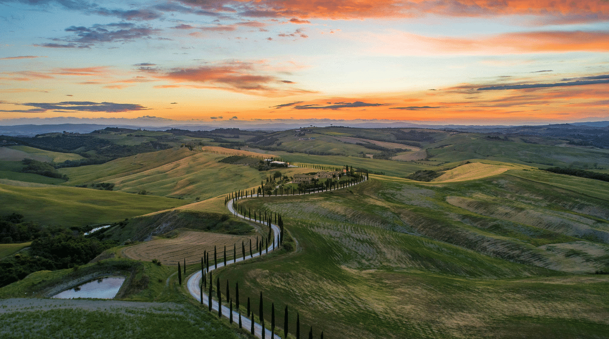 Countryside in Tuscany at sunset