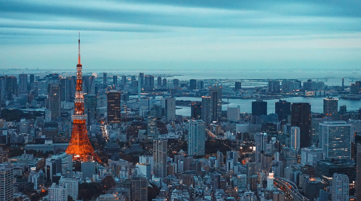 Aerial view of Tokyo at dusk