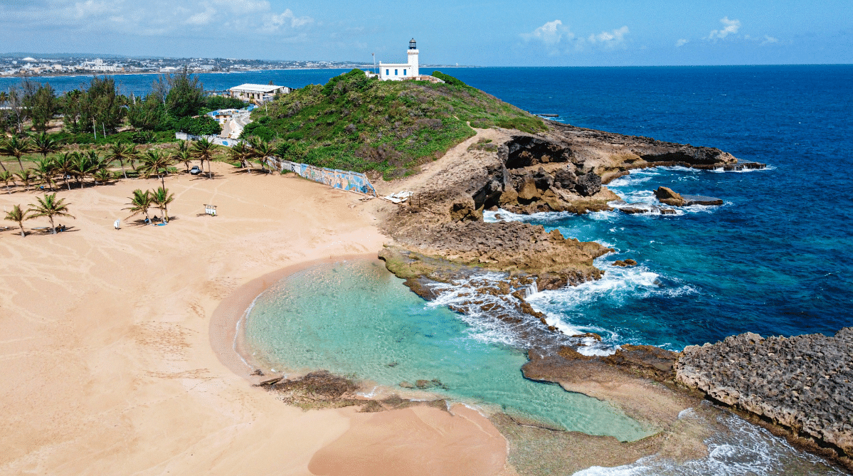 Bay with a lighthouse in Puerto Rico