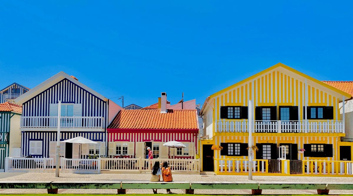 Colorful striped houses in Costa Nova, Portugal