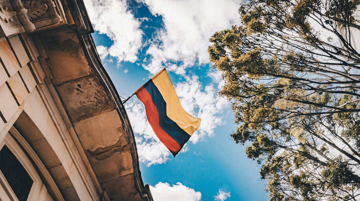 Colombian flag above a building