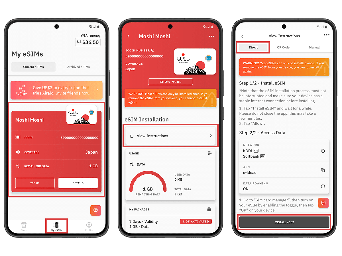Installing Airalo eSIM on Android -  Direct Method Step 1