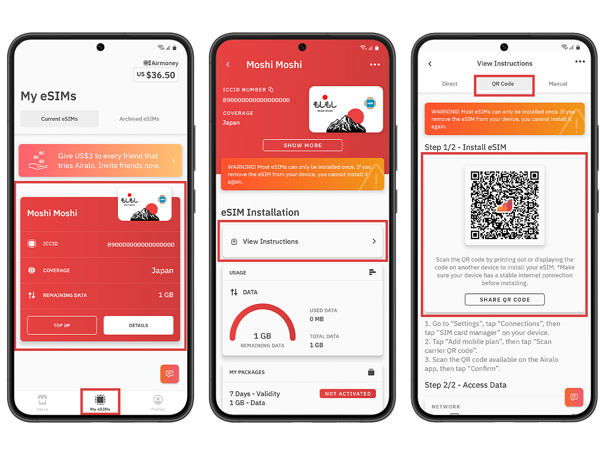 Installing Airalo eSIM on Android -  QR Method Step 1