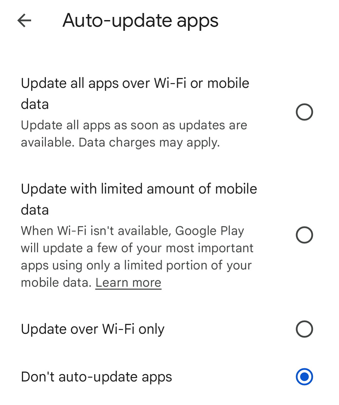 Disable automatic updates on Android