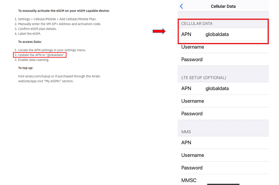 APN setup eSIM