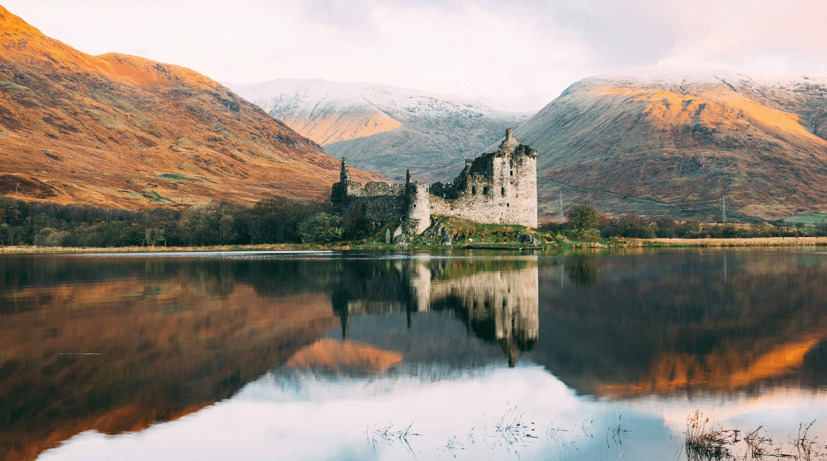 castle on a lake in Scotland