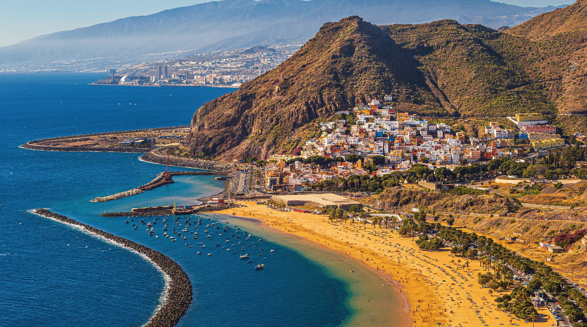 Aerial view of Las Teresitas beach in Tenerife, Canary Islands, Spain