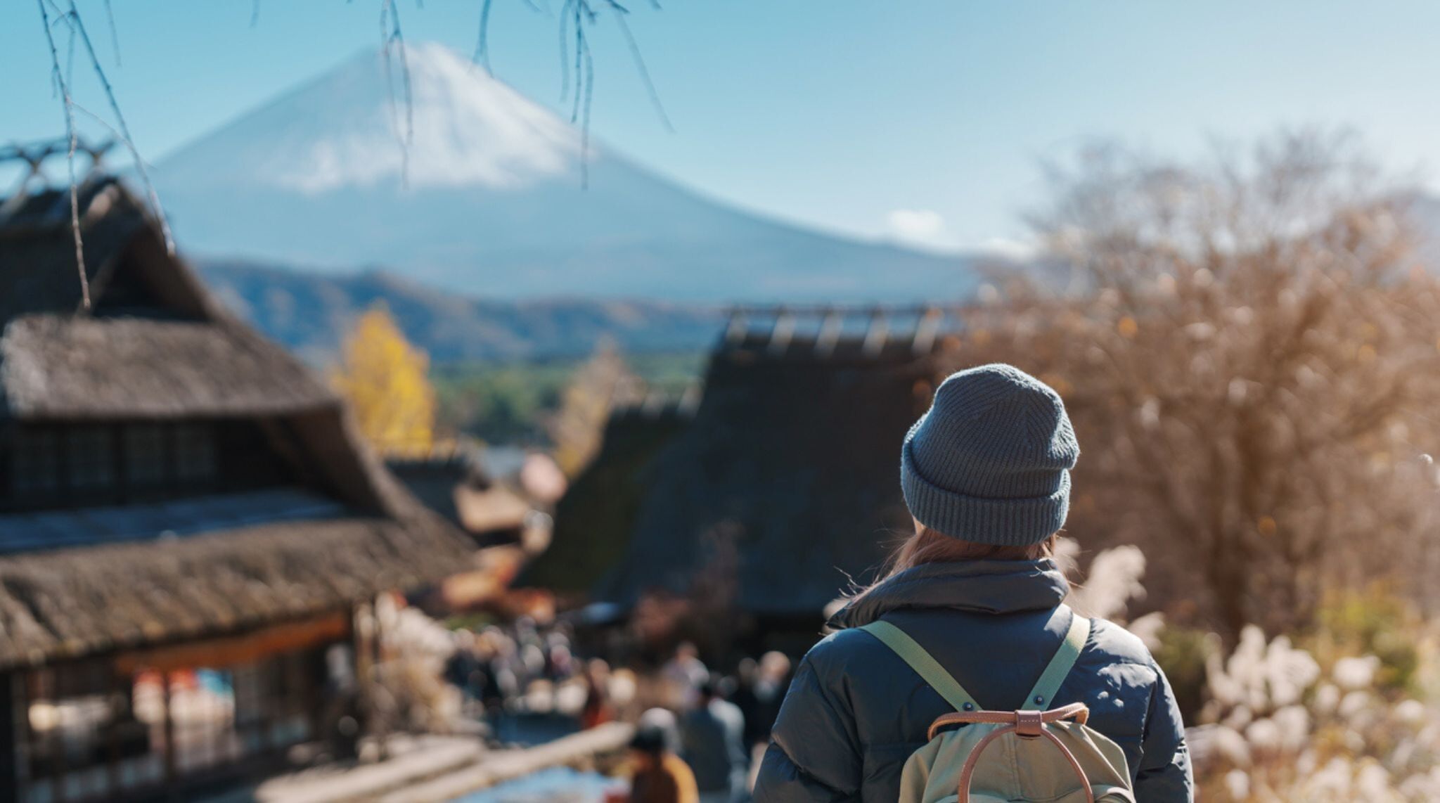 personne en voyage au Japon, visitant Saiko Iyashino Sato Nenba avec vue sur le mont fuji