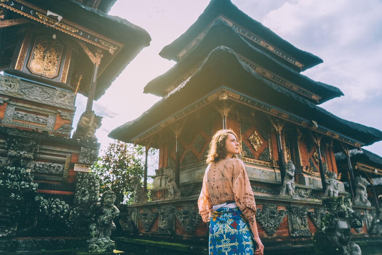 Solo female traveler at a temple