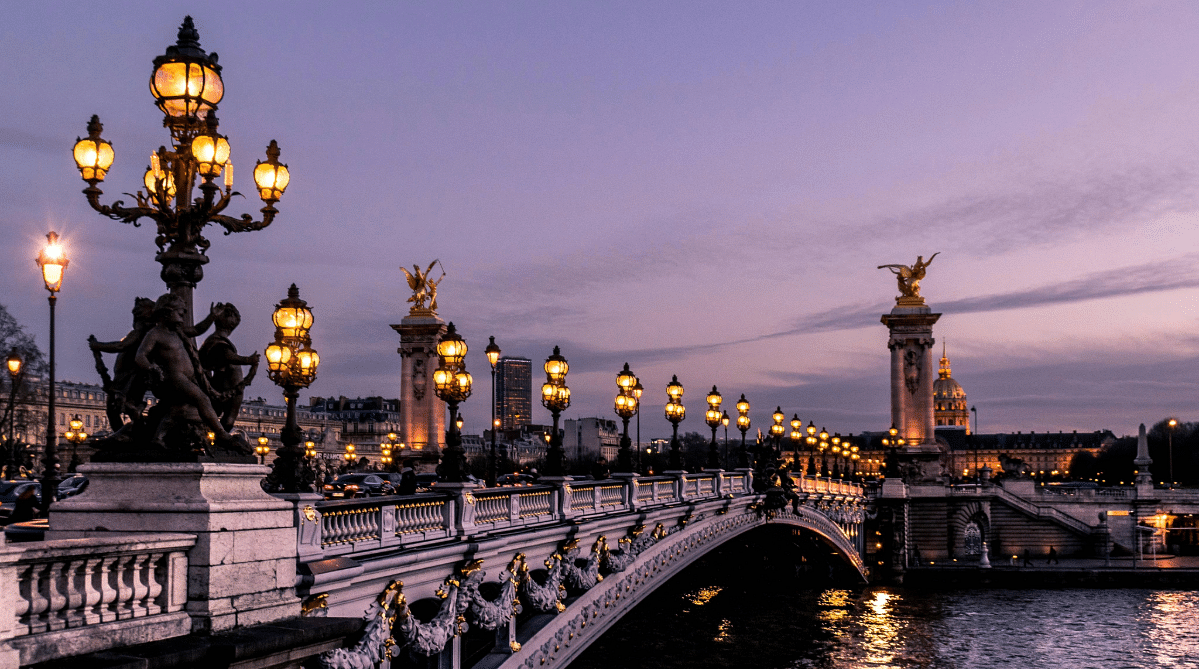 Bridge across the Seine in Paris at nighttime