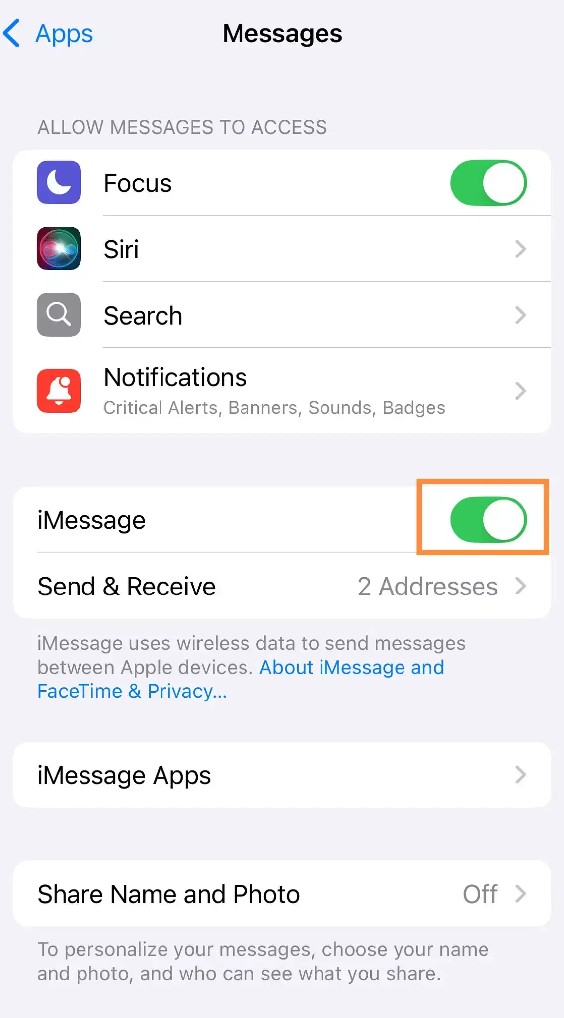 iPhone iMessage error
