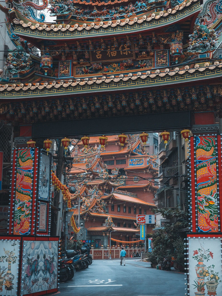 The ornate details of Baofu Temple in Taipei