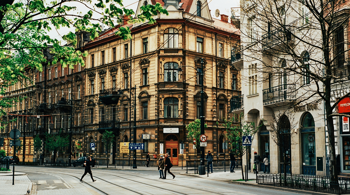 People walking on the street in Krakow, Poland