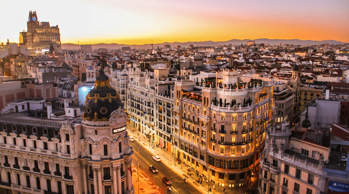 Aerial view of Gran Via in Madrid