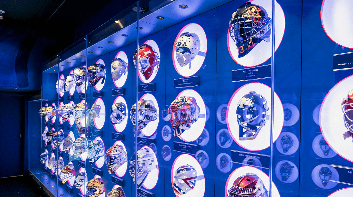 Hockey masks at the Hockey Hall of Fame in Toronto