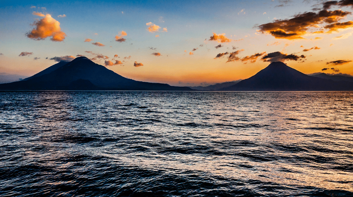 Lake Atitlan, in Guatemala, at sunset.