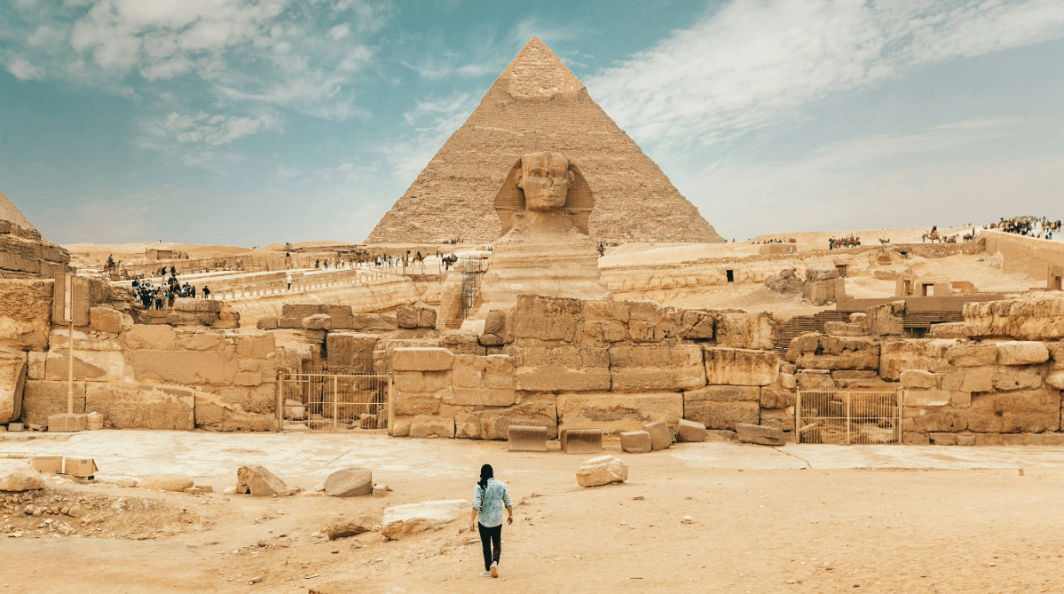 Traveler at the Pyramids of Giza
