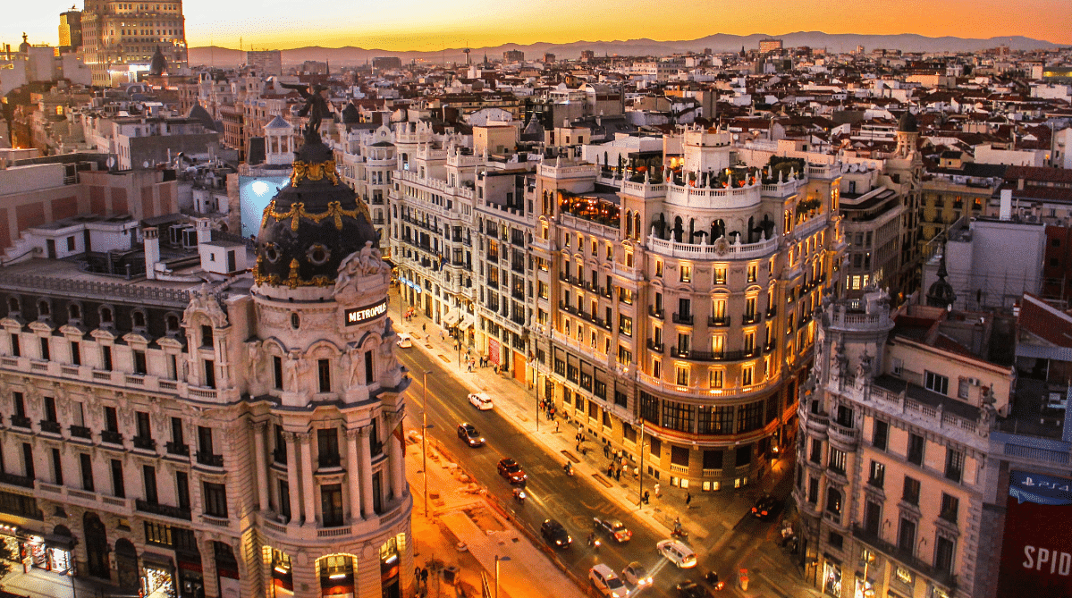 Aerial view of Gran Via, Madrid