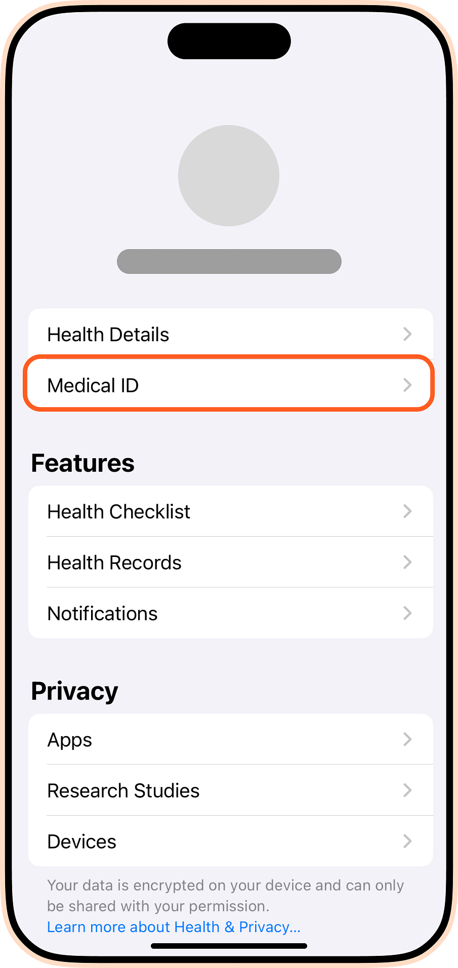 Medical ID, iPhone