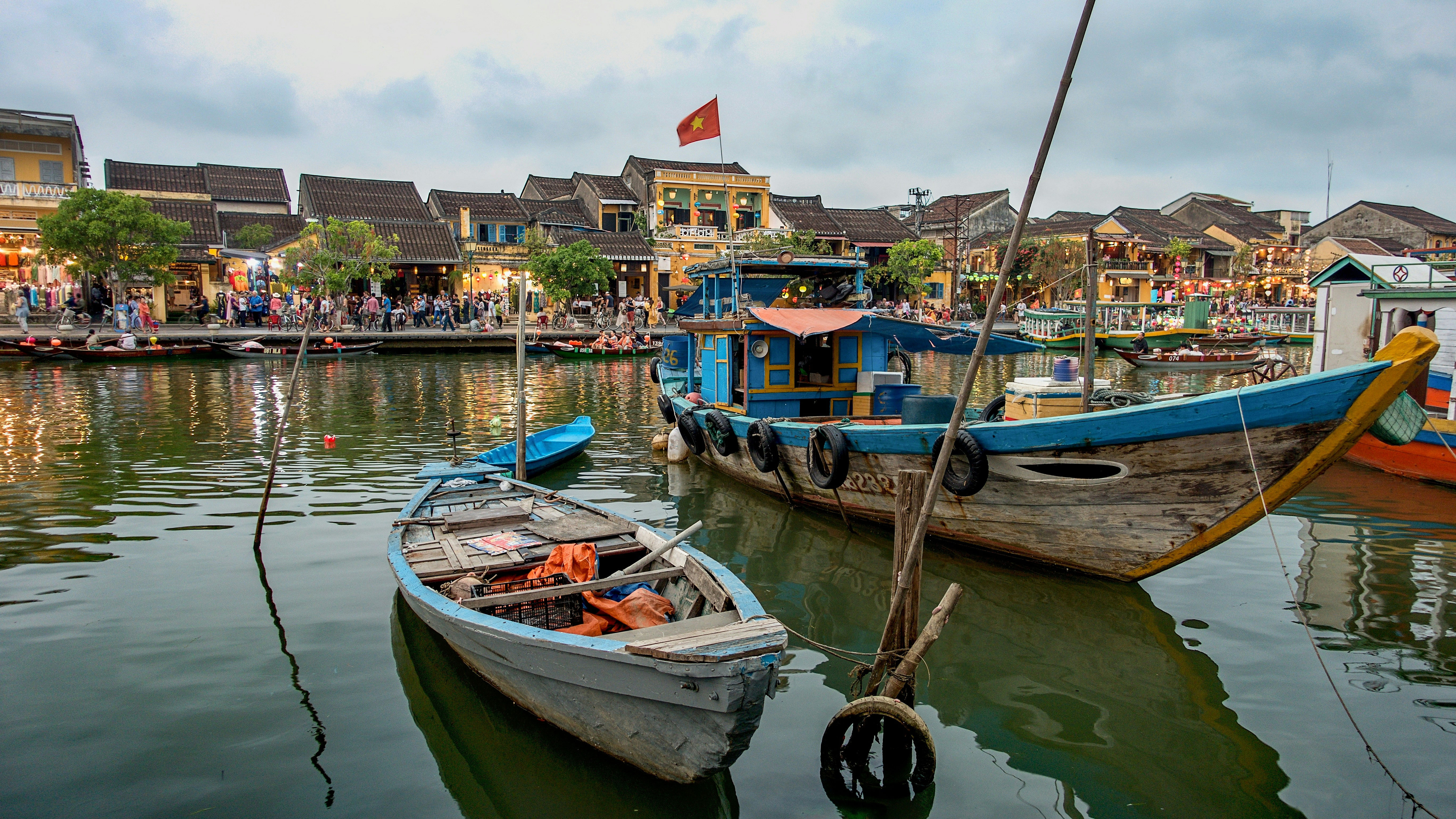Boats along the river in Hoi An, Vietnam