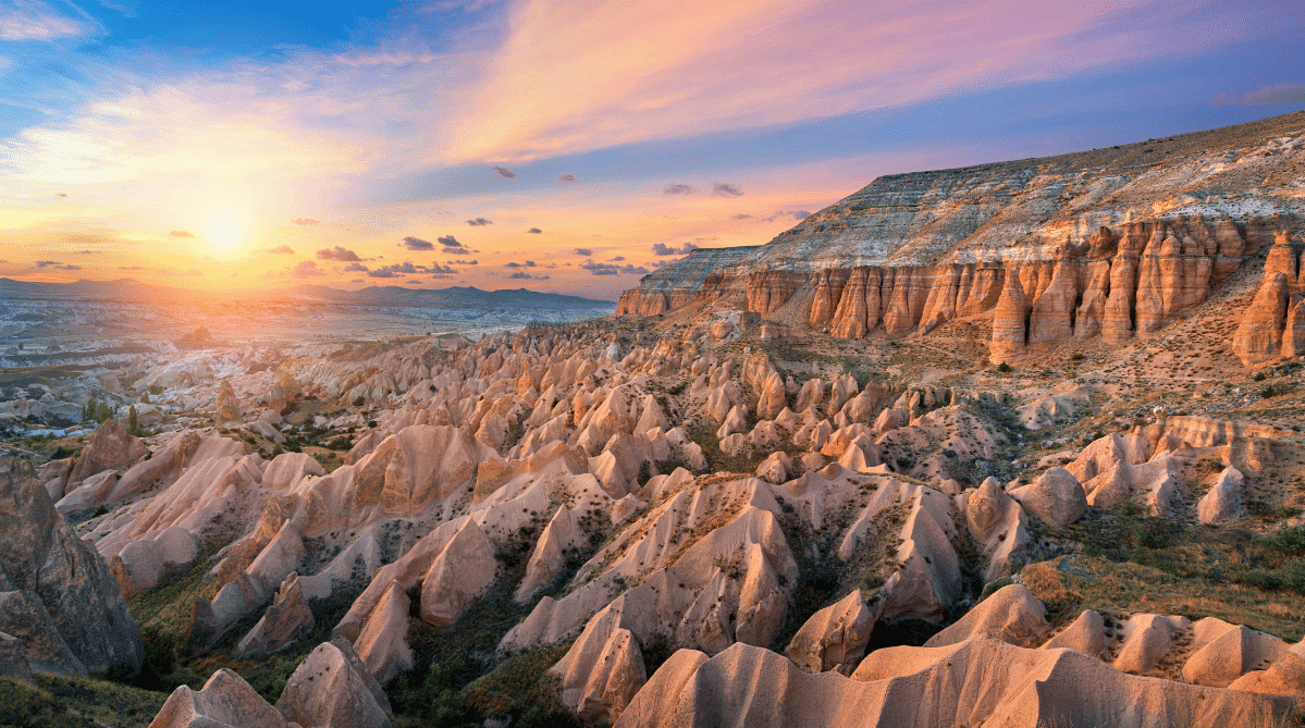 Red mountains in Cappadocia, Turkey