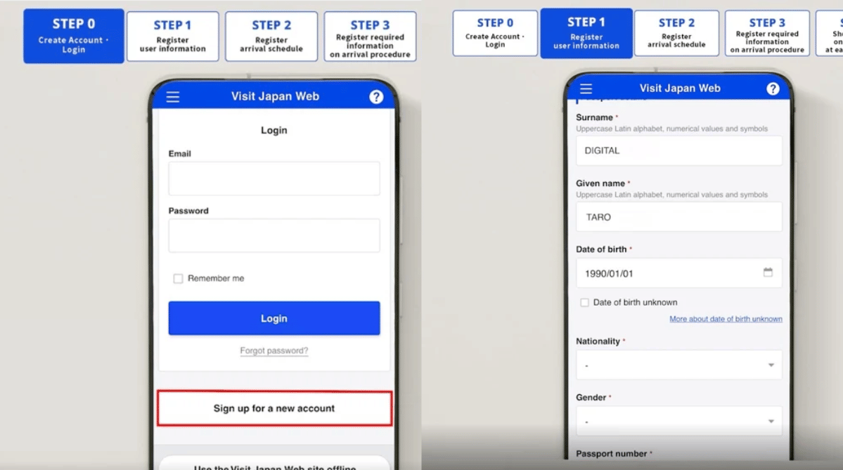 Steps to register yourself as a tourist on Visit Japan Web
