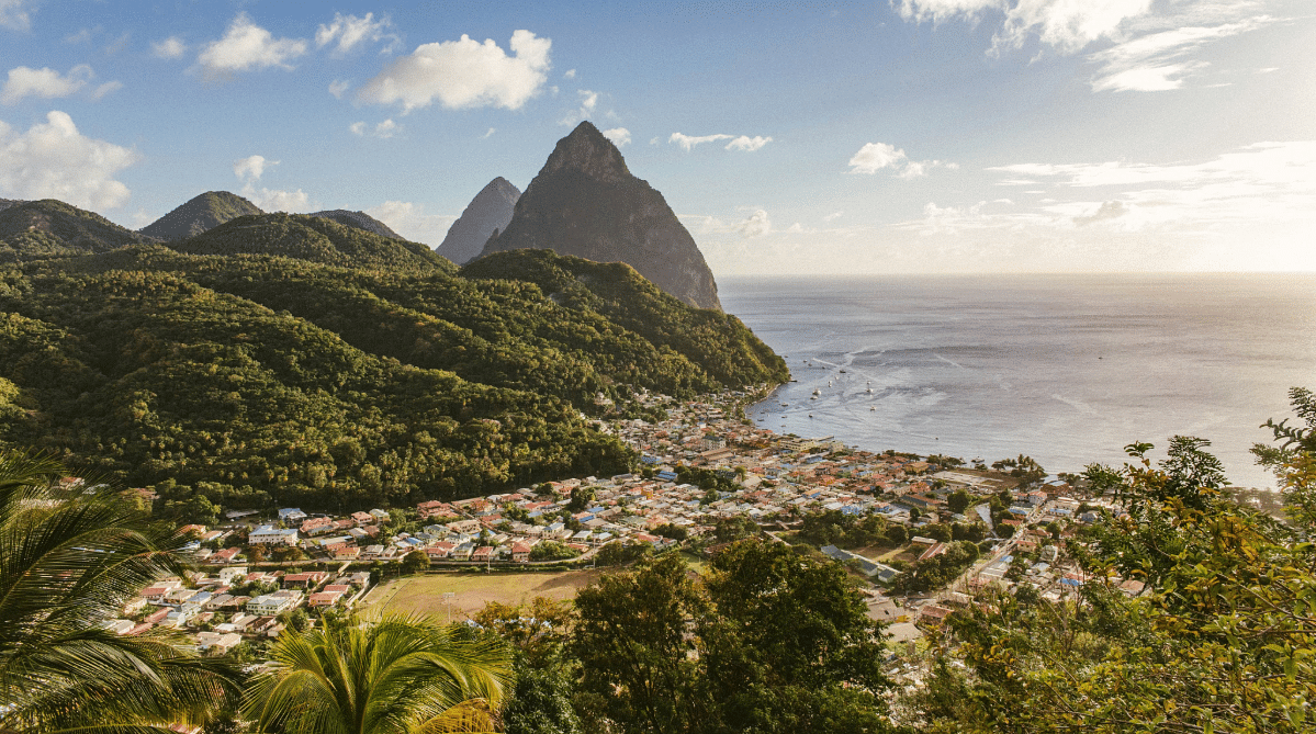Beach and mountains in St. Lucia