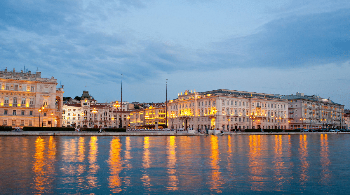 Trieste waterfront at sunset