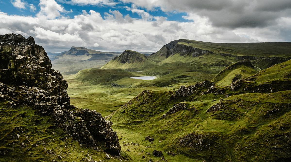 Hills and a lake on Isle of Skye, Scotland