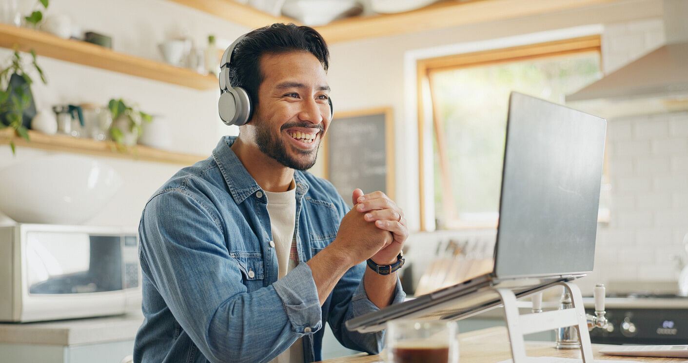 Man on a video call working from home