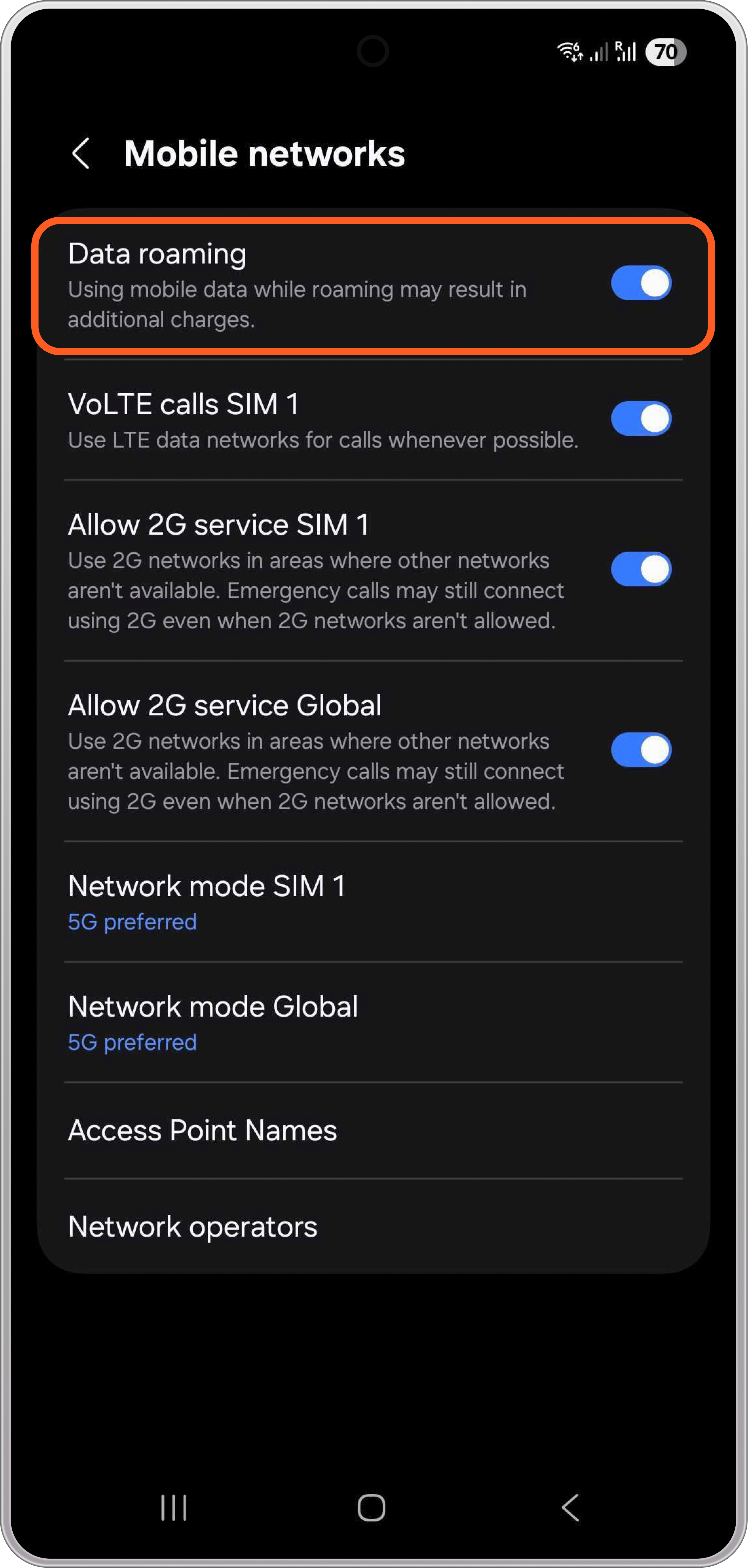 Data roaming Android