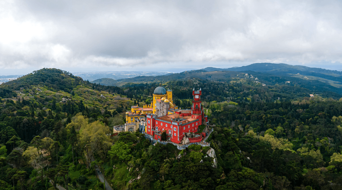 Aerial view of Pena Palace in Sintra, Portugal