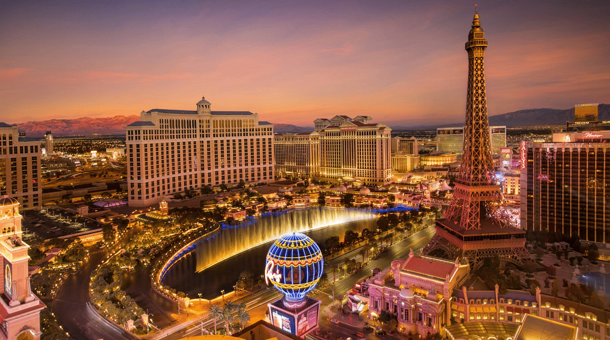Aerial view of Las Vegas at night