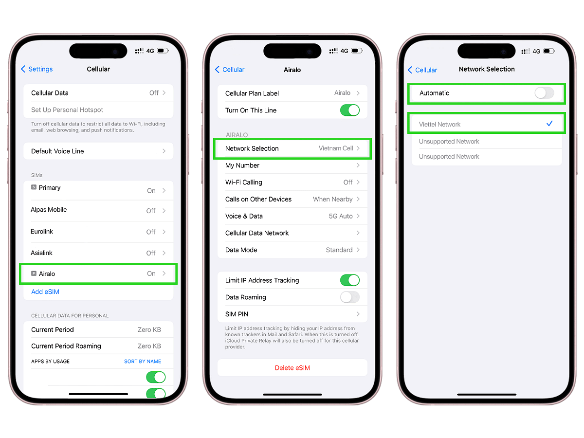 Network settings eSIM