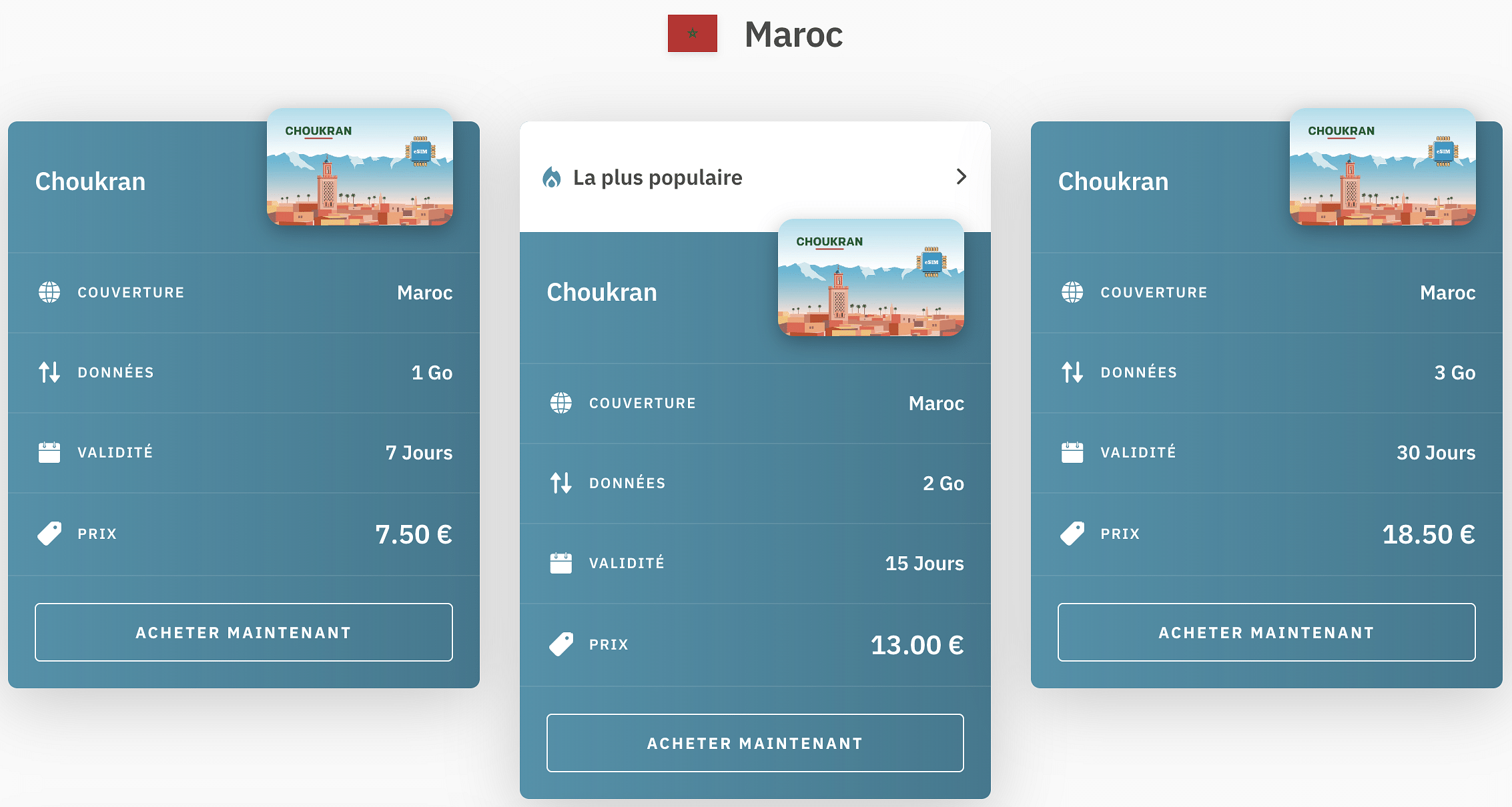 exemples de forfait esim maroc avec airalo