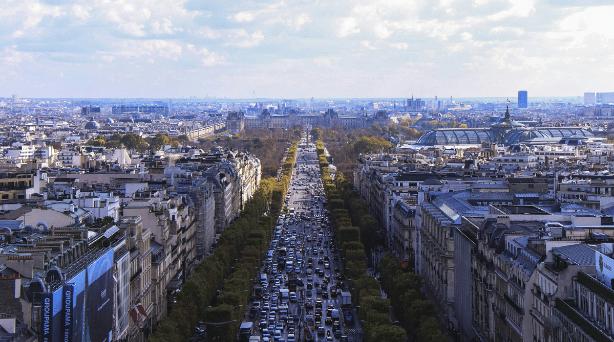 Aerial view of the Champs-Élysées in Paris