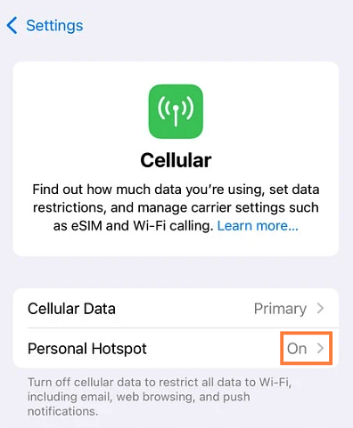 Personal Hotspot iPhone