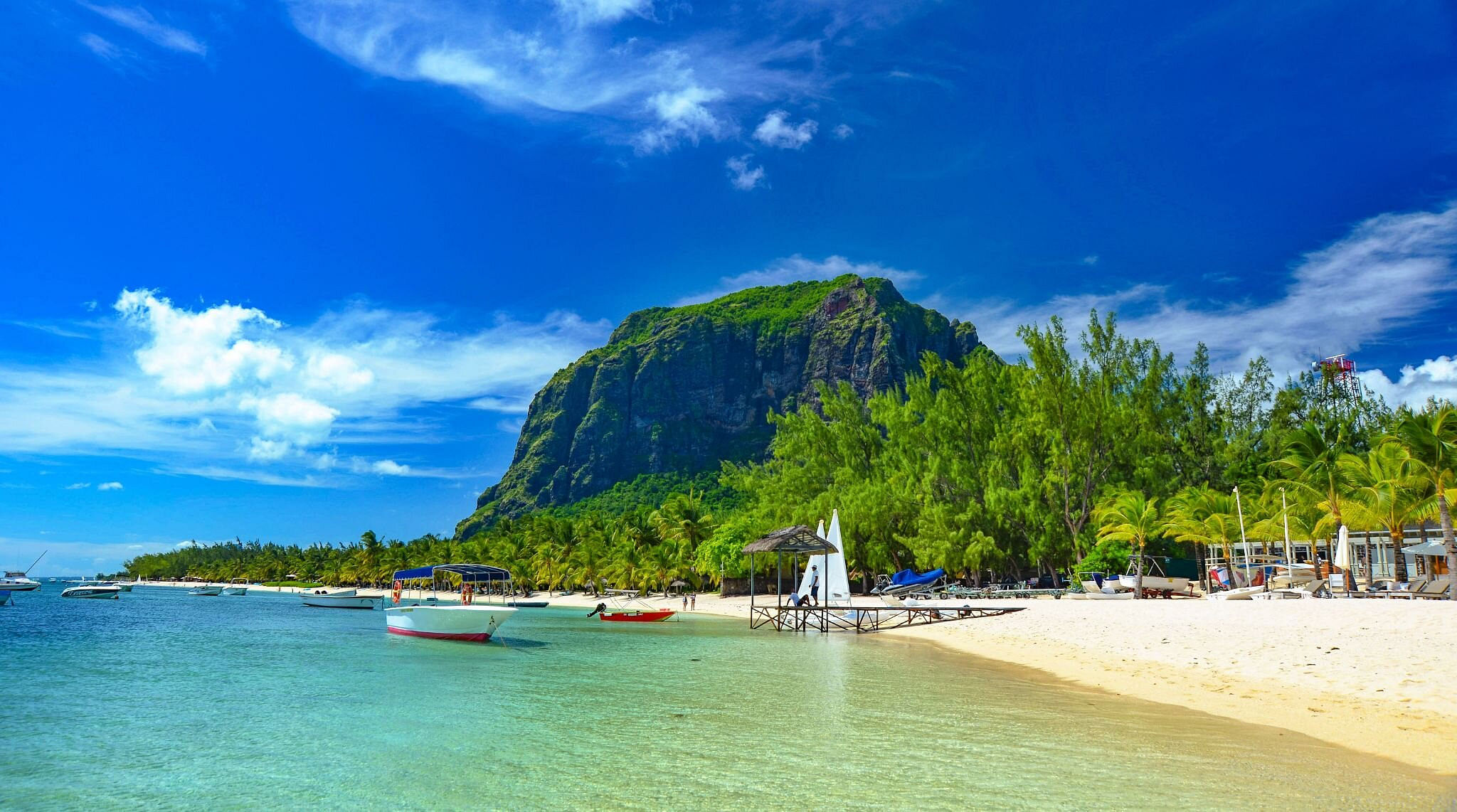 Mauritius view of mountain and beach