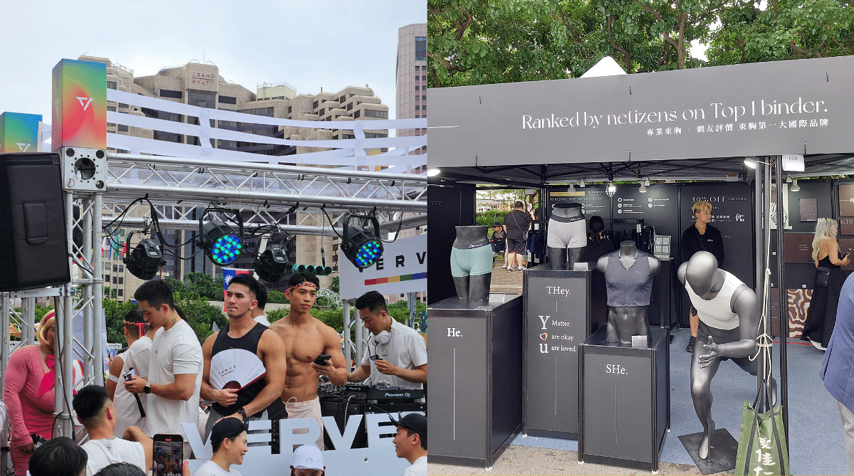 A Verve Taiwan popup (left) and HH Chest Binder (right) stall at Rainbow Market 2023