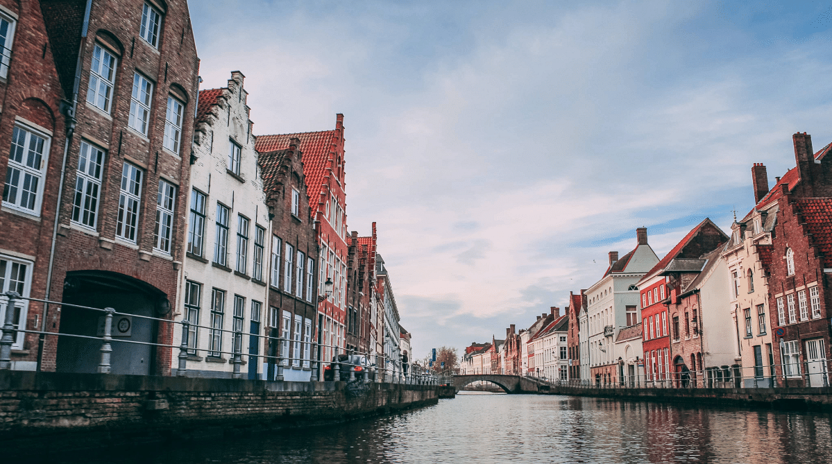 Houses along a canal in Bruges, Belgium