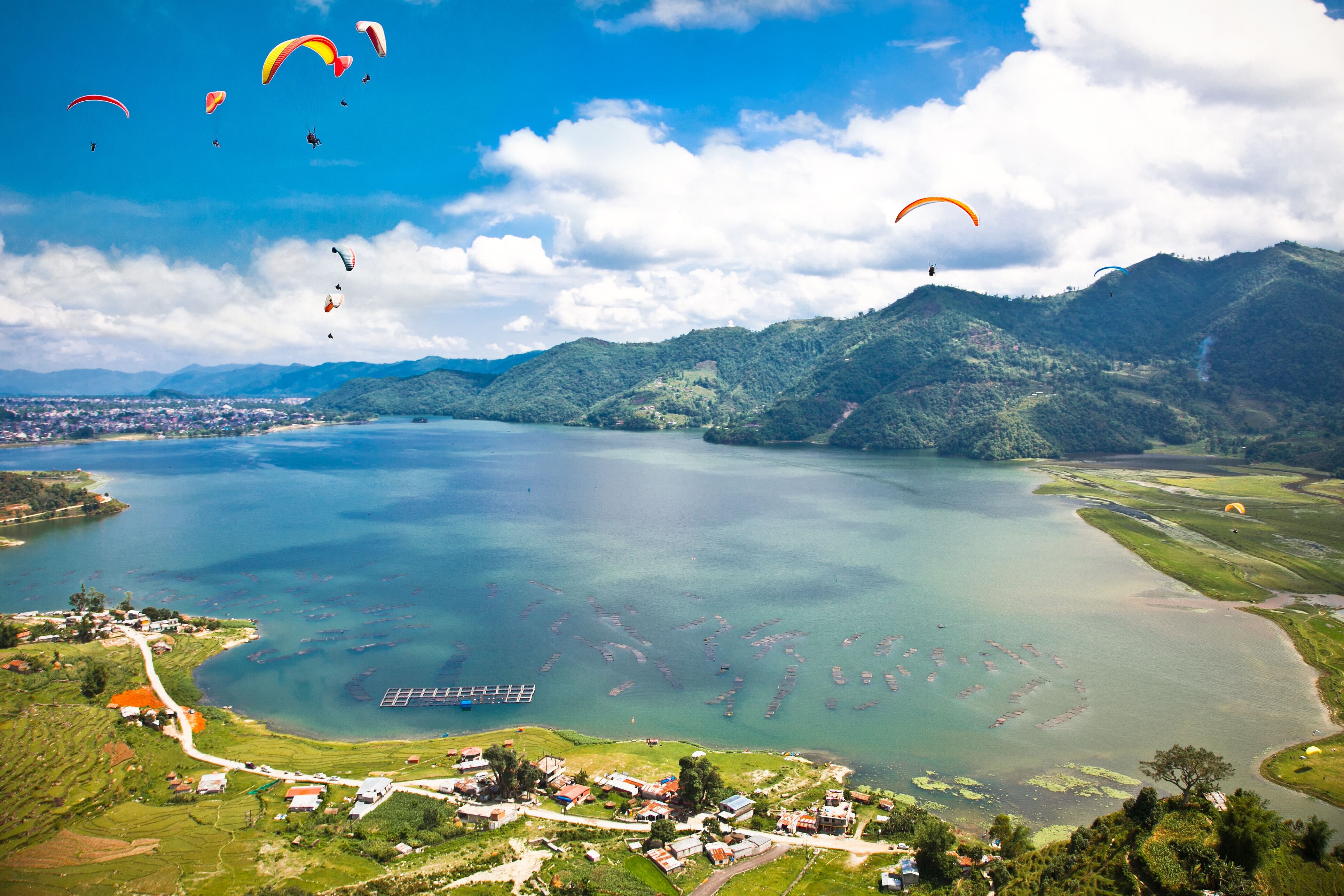 Paragliders in Pokhara, Nepal