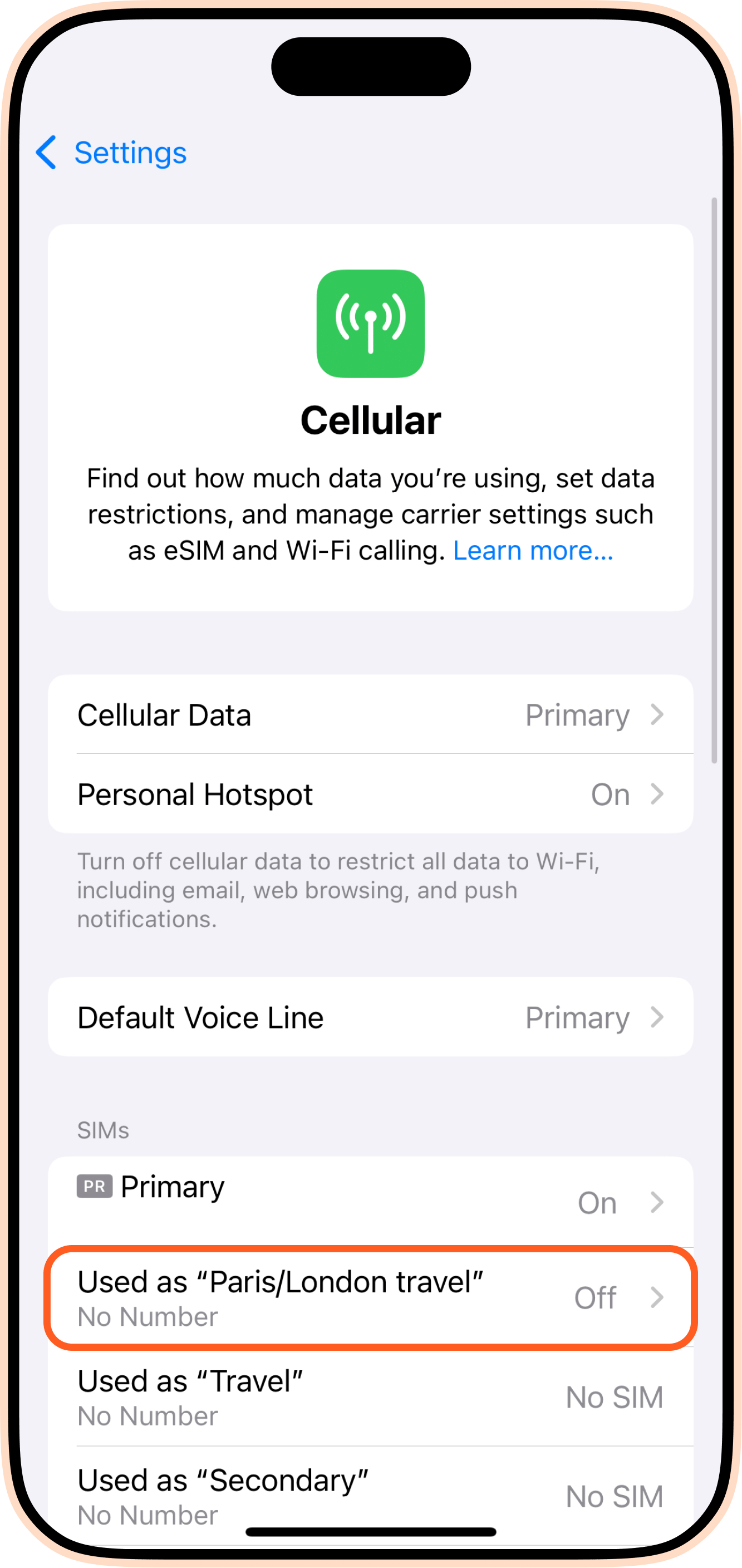 Cellular data line iPhone