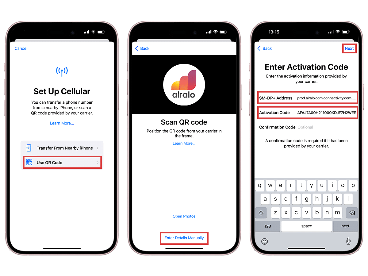 Installing Airalo eSIM on iPhone -  Manual Method Step 2