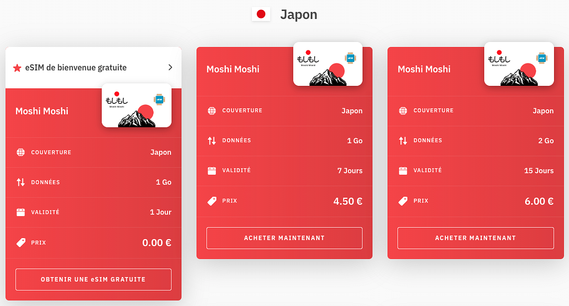 detail et prix des forfaits esim japon avec airalo